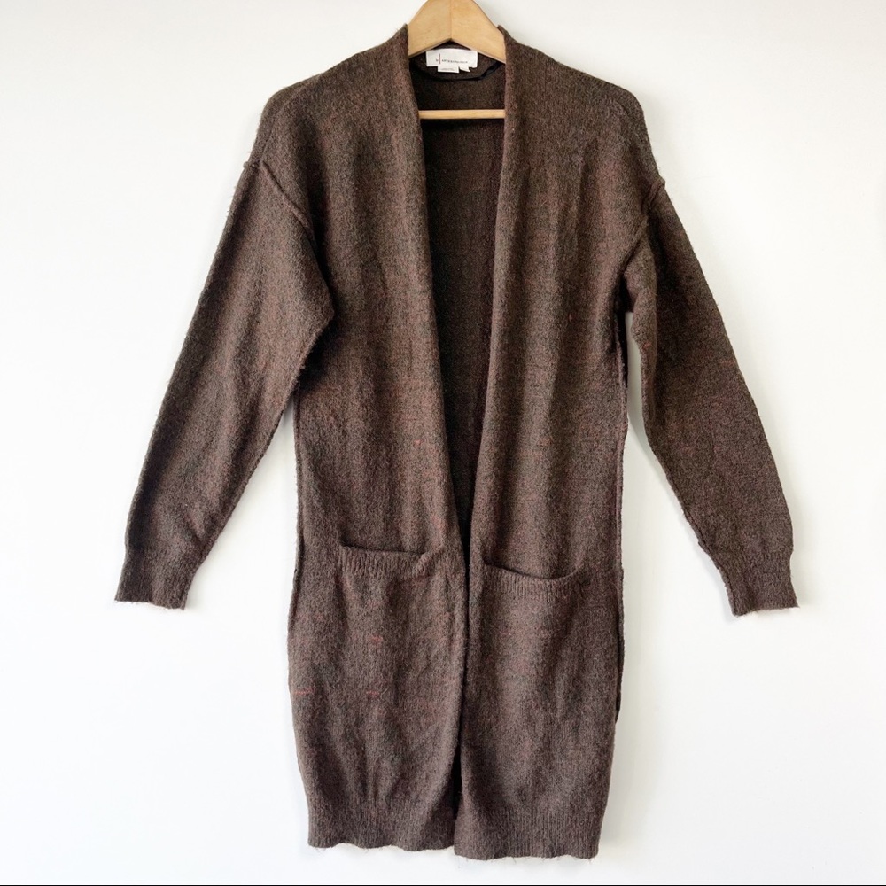 Anthropologie knit longline brown wool blend cardigan sweater
